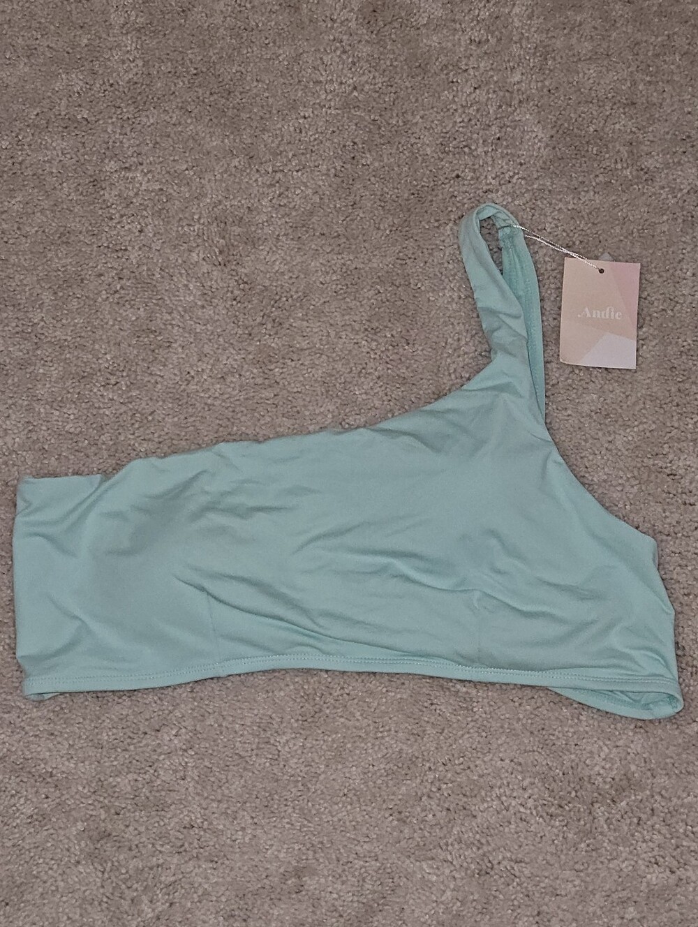 Andie One-Shoulder Bikini Top in Aqua